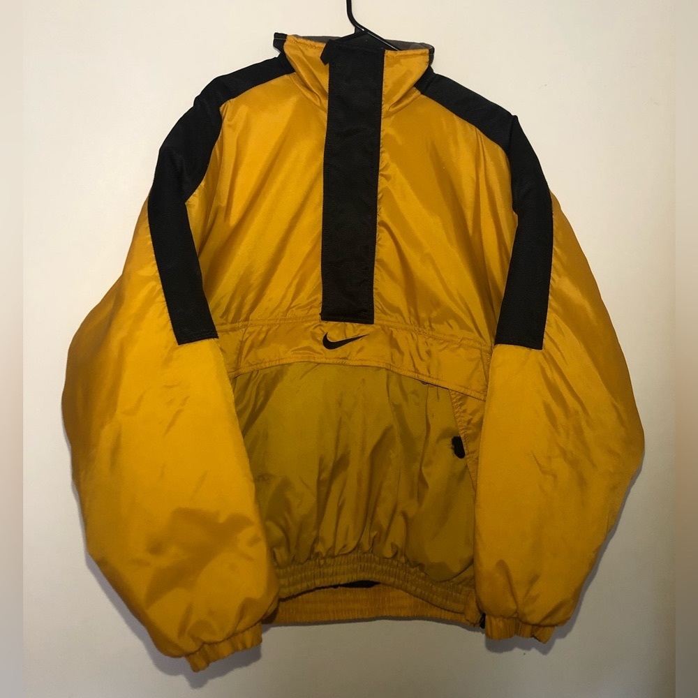 VINTAGE Nike Jacket Mens Yellow Black Puffer Quilted 1/2 Zip White Tag